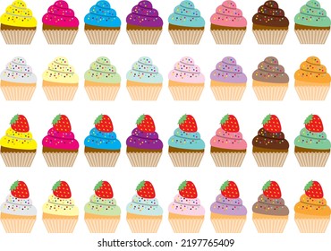 Illustration set of various cupcakes