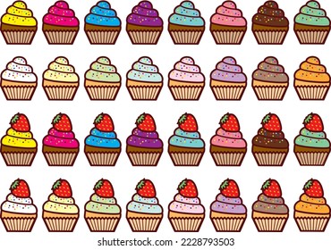 Illustration set of various cupcakes