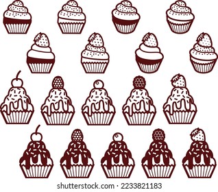 Illustration set of various cupcakes