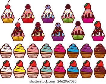 Conjunto de ilustración de varios cupcakes