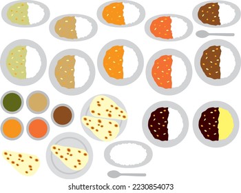 Illustration set of various curry