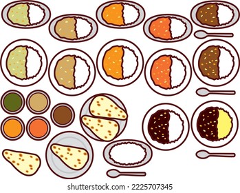 Ilustración de varias comidas de curry