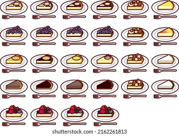 Illustration set of various cut tarts