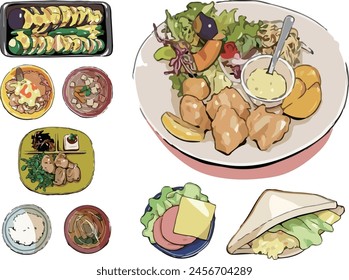 Illustration set of various dishes