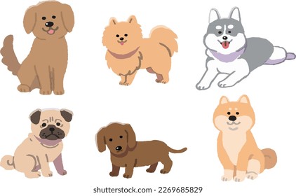 Illustration set of various dogs