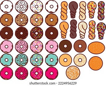 Illustration set of various donuts