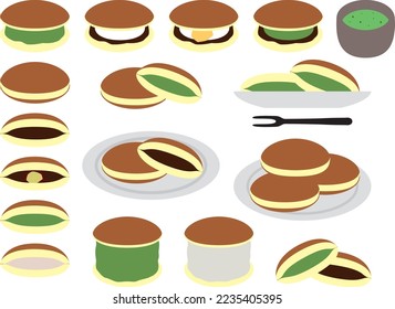Illustration set of various dorayaki