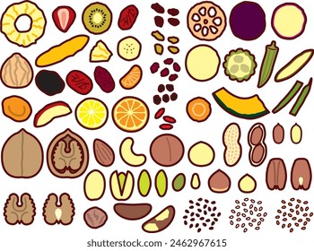 Illustration set of various dry foods