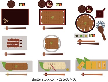 Conjunto de ilustraciones de varios platos de anguila