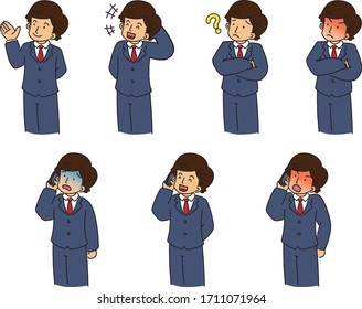 Illustration set of various expressions of suit men