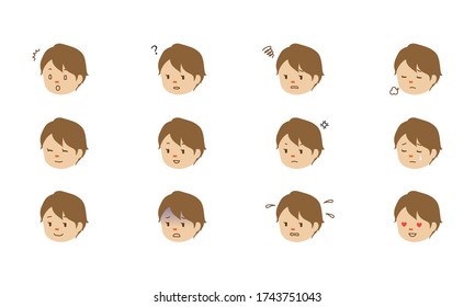 Illustration set of various facial expressions of female characters
