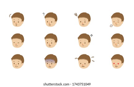 Illustration set of various facial expressions of male characters