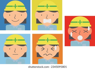 Illustration set of various facial expressions of women at the construction site of the heat index (WBGT)