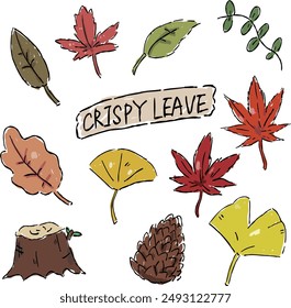 Illustration of a set of various fallen leaves,