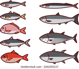 Illustration set of various fish