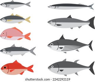 Conjunto de ilustraciones de varios peces