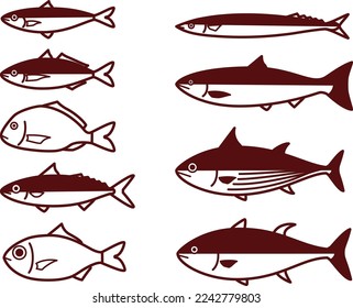 Conjunto de ilustraciones de varios peces