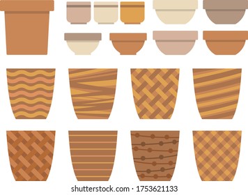 Illustration set of various flower pots, vessels, baskets