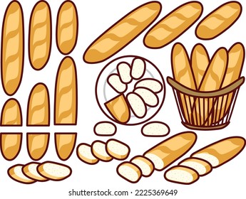 Illustration set of various French bread