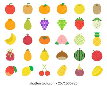 Illustration set of various fruit icons.