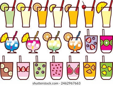 Illustration set of various fruit juices