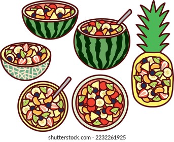 Illustration set of various fruit punches