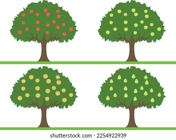 Ilustración de varios árboles frutales