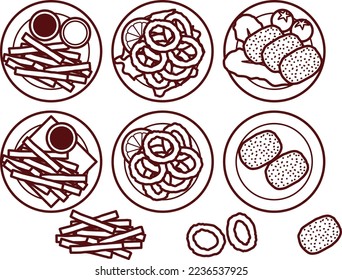 Illustration set of various fry plates