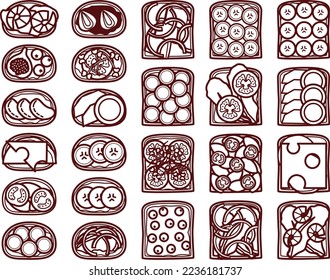 Ilustración de varios bocadillos de pan alemán abiertos