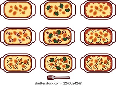 Illustration set of various gratin