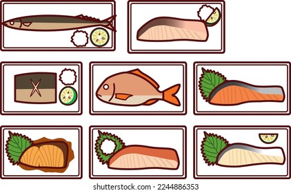 Ilustración de varios peces a la parrilla
