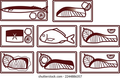Ilustración de varios peces a la parrilla