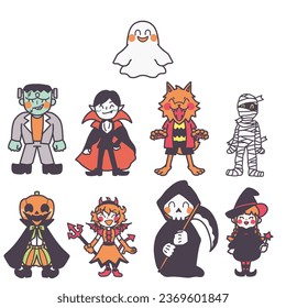 Illustration set of various Halloween-inspired monsters (Smile 2)