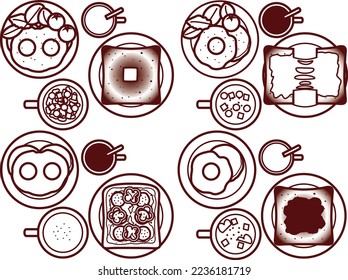 Illustration set of various ham and egg meals