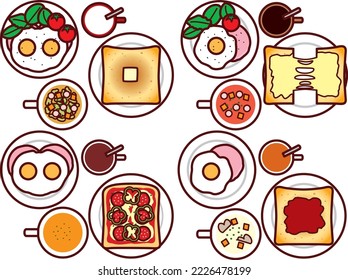 Conjunto de ilustraciones de diversos jamones y huevos