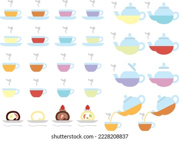 Illustrationssatz verschiedener Kräutertees