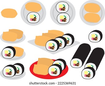 Illustration set of various Inari and Futomaki