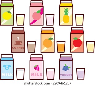 Illustration set of various juice paper packs and cups