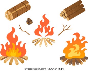 Illustration set of various kinds of bonfires