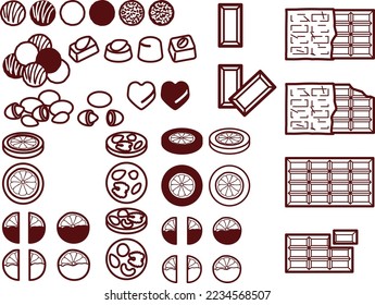 Illustration set of various kinds of chocolate