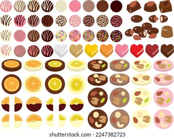 Illustration set of various kinds of chocolate