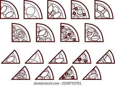 Illustration set of various kinds of pizza