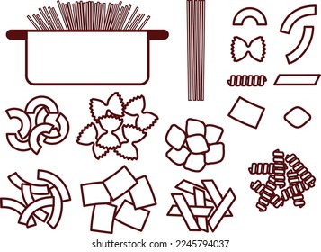 Illustration set of various macaroni pasta