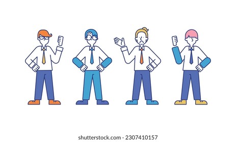 Illustration set A of various male business people (office workers).