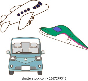 Illustration set of various means of transportation