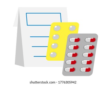 Illustration of a set of various medicines, regular medicine