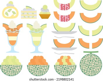 Illustration set of various melon desserts