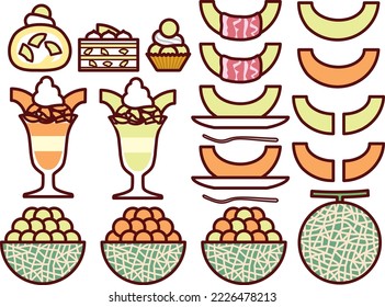 Illustration set of various melon desserts