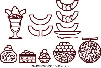 Illustration set of various melon desserts