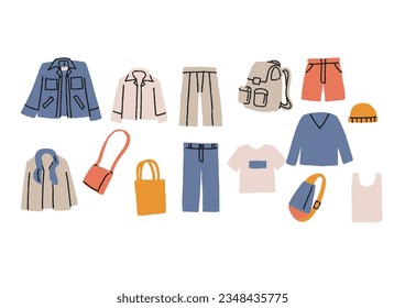 Illustration set of various men's fashion (line drawing background transparent)